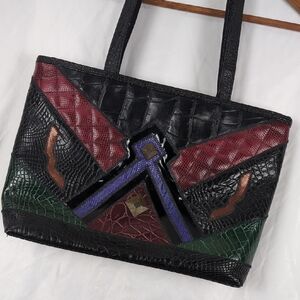 VINTAGE 90s Multi Color Leather Abstract Handbag Purse
